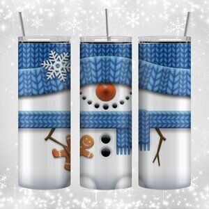 Cozy snowman and gingerbread cookie tumbler. 20 oz stainless steel tumbler drink
